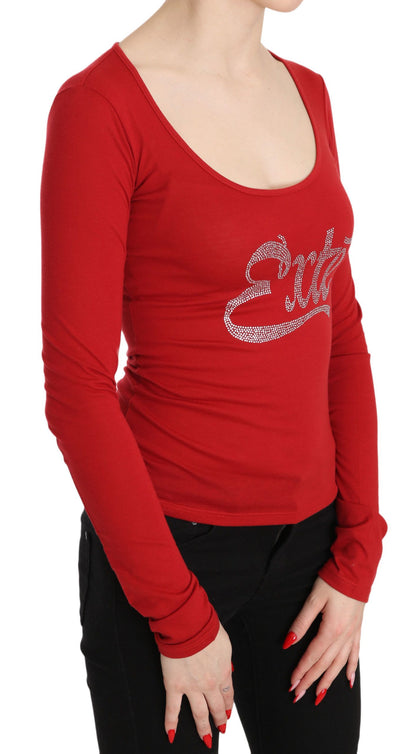 Exte Red Crystal Embellished Long Sleeve Top Exte