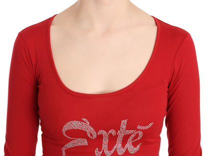 Exte Red Crystal Embellished Long Sleeve Top Exte