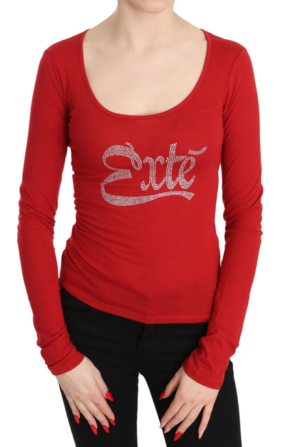 Exte Red Crystal Embellished Long Sleeve Top Exte