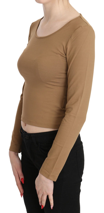 GF Ferre Elegant Brown Long Sleeve Cropped Top GF Ferre