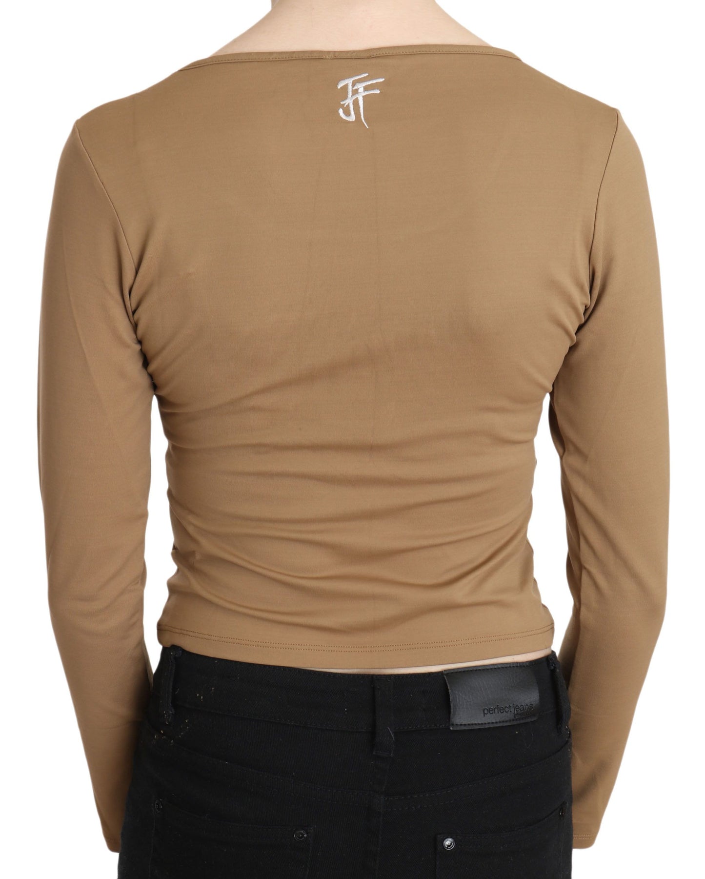 GF Ferre Elegant Brown Long Sleeve Cropped Top GF Ferre