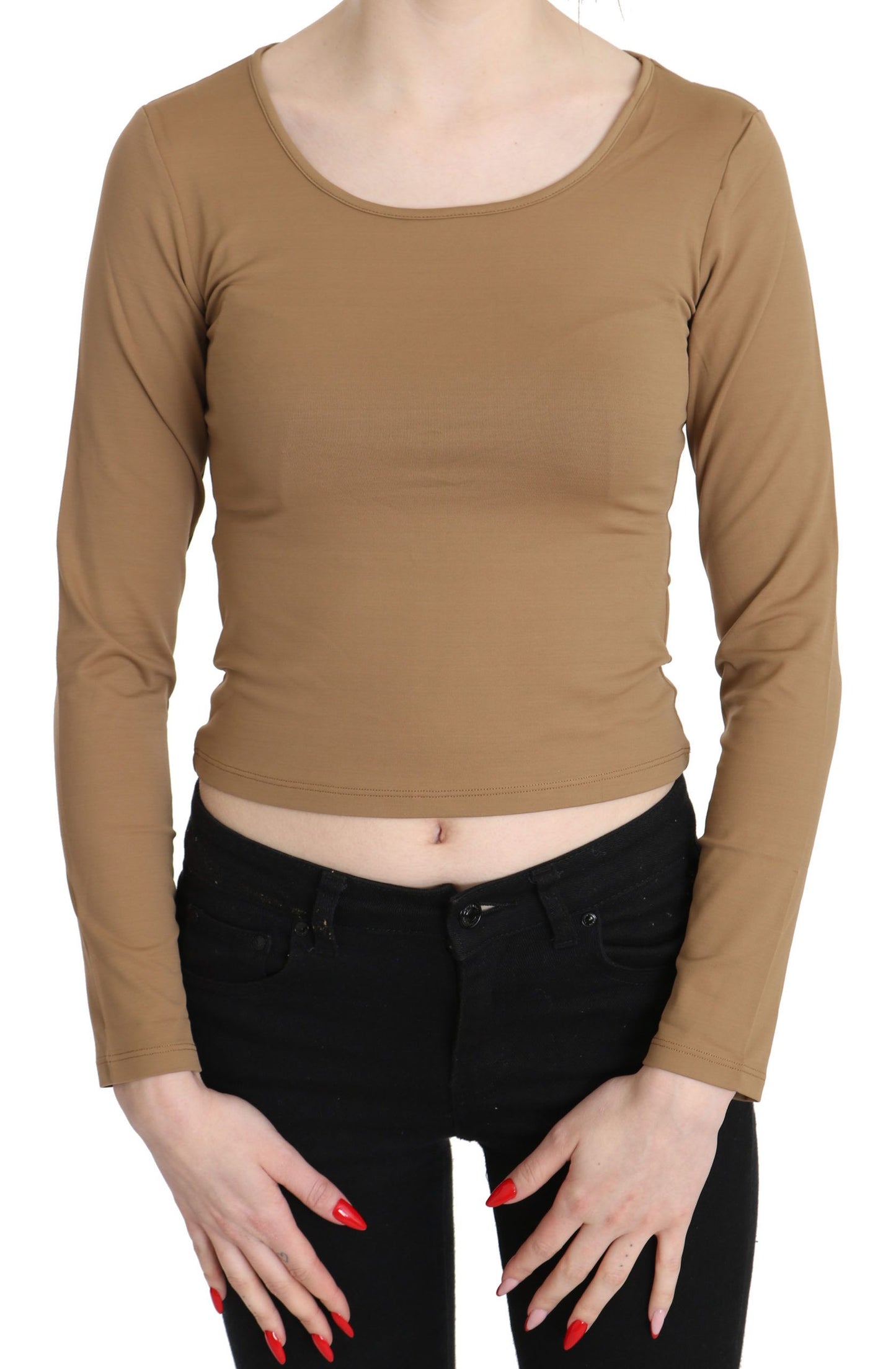 GF Ferre Elegant Brown Long Sleeve Cropped Top GF Ferre