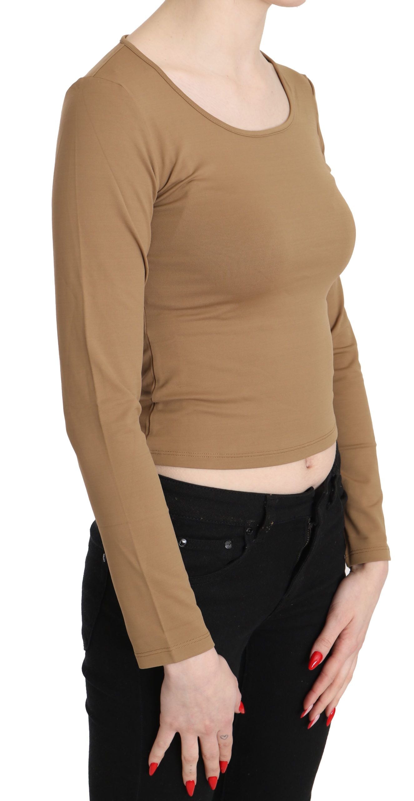 GF Ferre Elegant Brown Long Sleeve Cropped Top GF Ferre