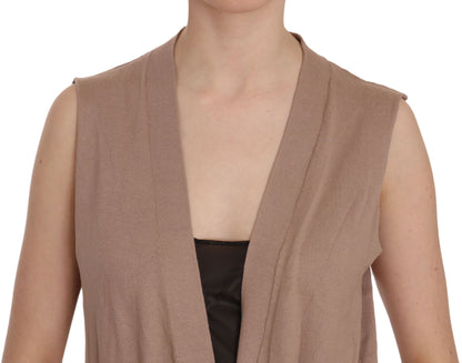 PINK MEMORIES Chic Sleeveless Cotton Cardigan Vest - Elegant Brown PINK MEMORIES