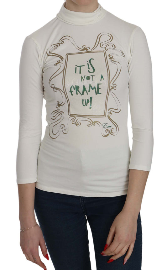 Exte Chic White Printed Turtle Neck Blouse Exte