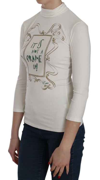 Exte Chic White Printed Turtle Neck Blouse Exte