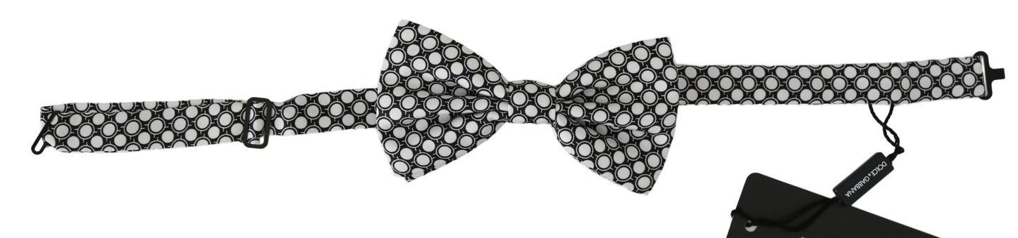 Dolce & Gabbana Elegant Black White Circle Silk Bow Tie Dolce & Gabbana