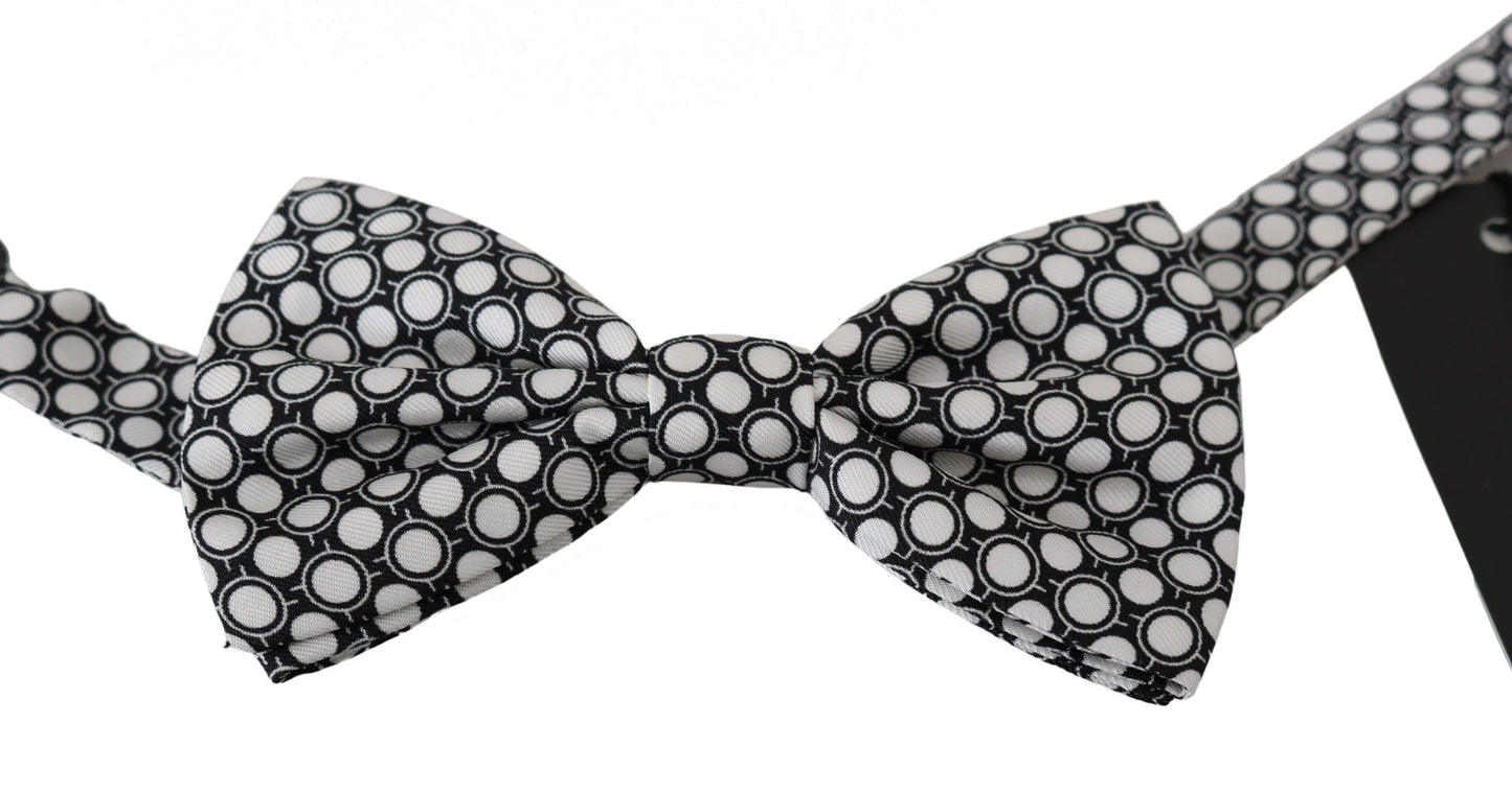 Dolce & Gabbana Elegant Black White Circle Silk Bow Tie Dolce & Gabbana