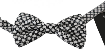 Dolce & Gabbana Elegant Black White Circle Silk Bow Tie Dolce & Gabbana