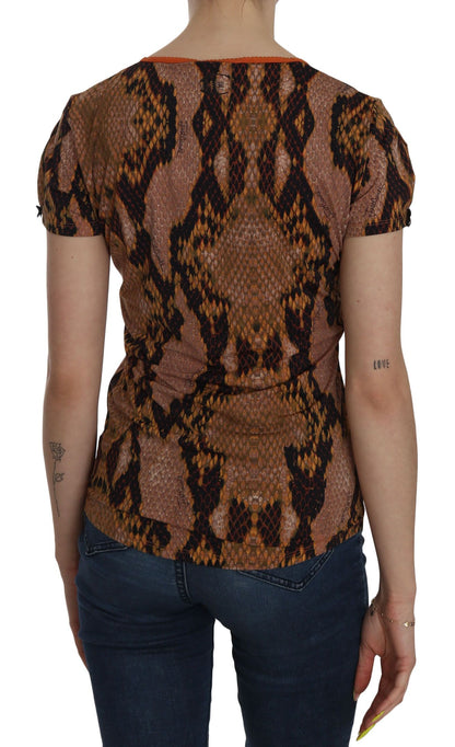 Just Cavalli Alluring Brown Snake Skin Pattern Blouse Just Cavalli