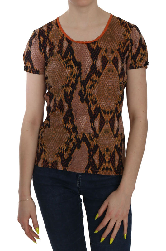 Just Cavalli Alluring Brown Snake Skin Pattern Blouse Just Cavalli