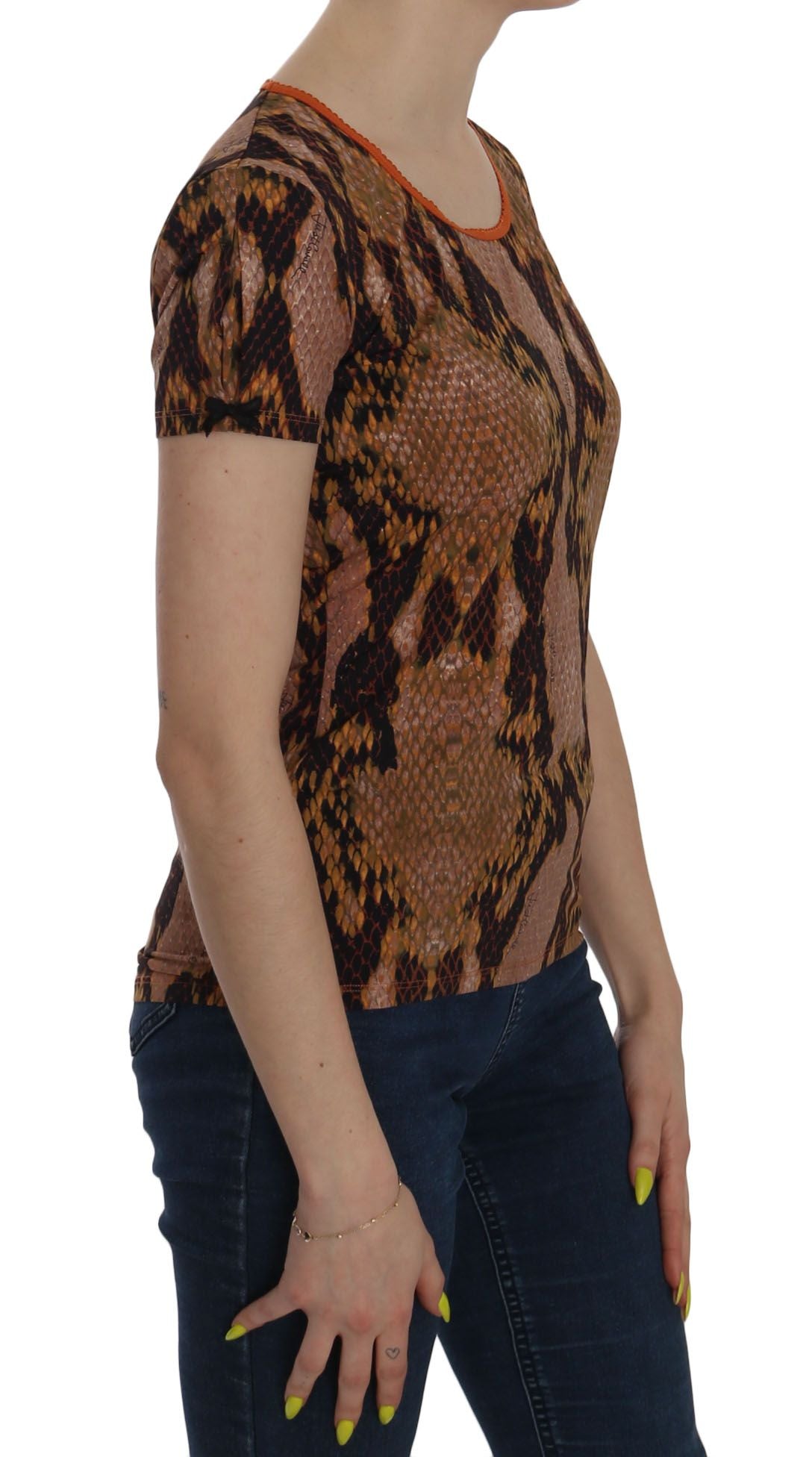 Just Cavalli Alluring Brown Snake Skin Pattern Blouse Just Cavalli