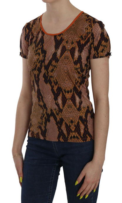 Just Cavalli Alluring Brown Snake Skin Pattern Blouse Just Cavalli