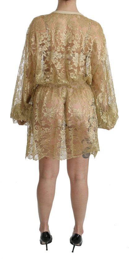 Dolce & Gabbana Elegant Gold Lace A-Line Knee Length Dress Dolce & Gabbana