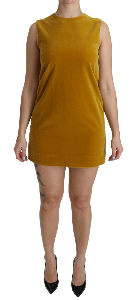 Dolce & Gabbana Mustard Velvet Shift Mini Dress Dolce & Gabbana