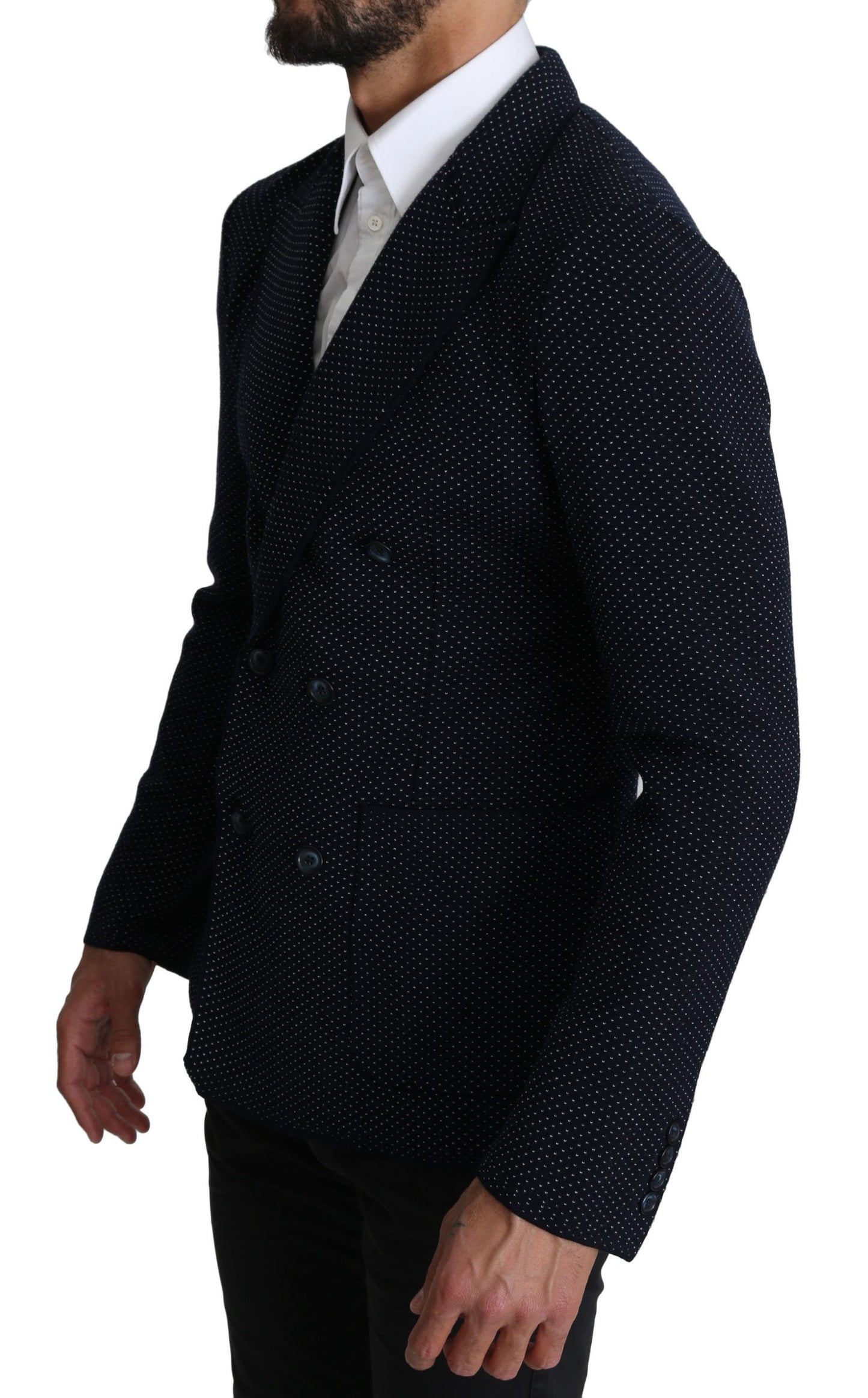 Dolce & Gabbana Elegant Dark Blue Dotted Slim-Fit Blazer Dolce & Gabbana