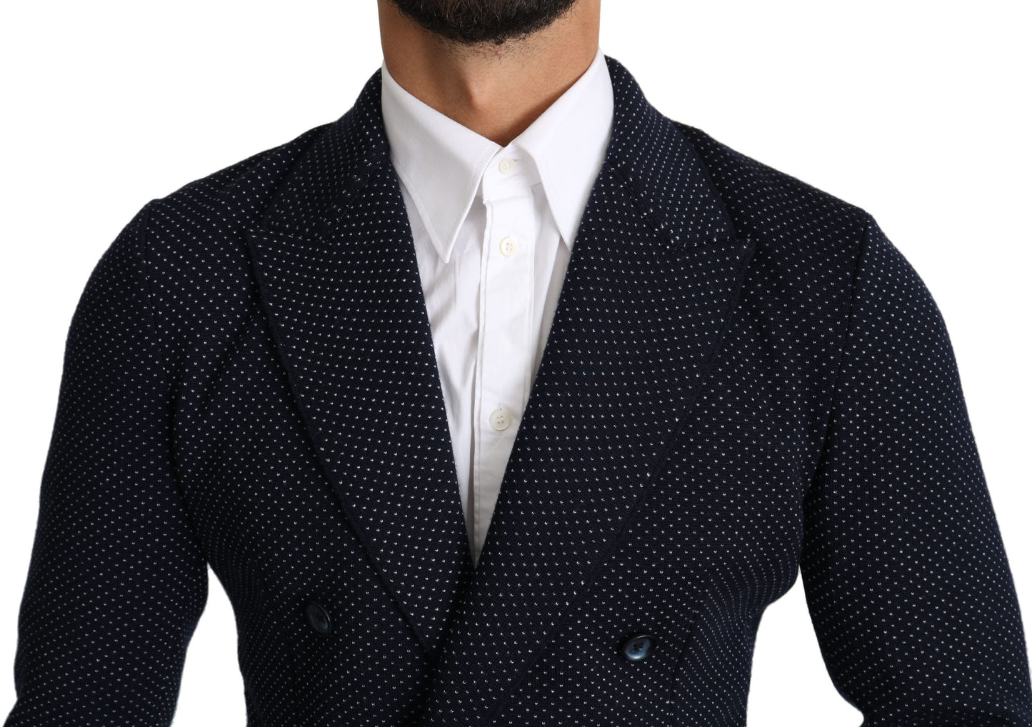 Dolce & Gabbana Elegant Dark Blue Dotted Slim-Fit Blazer Dolce & Gabbana