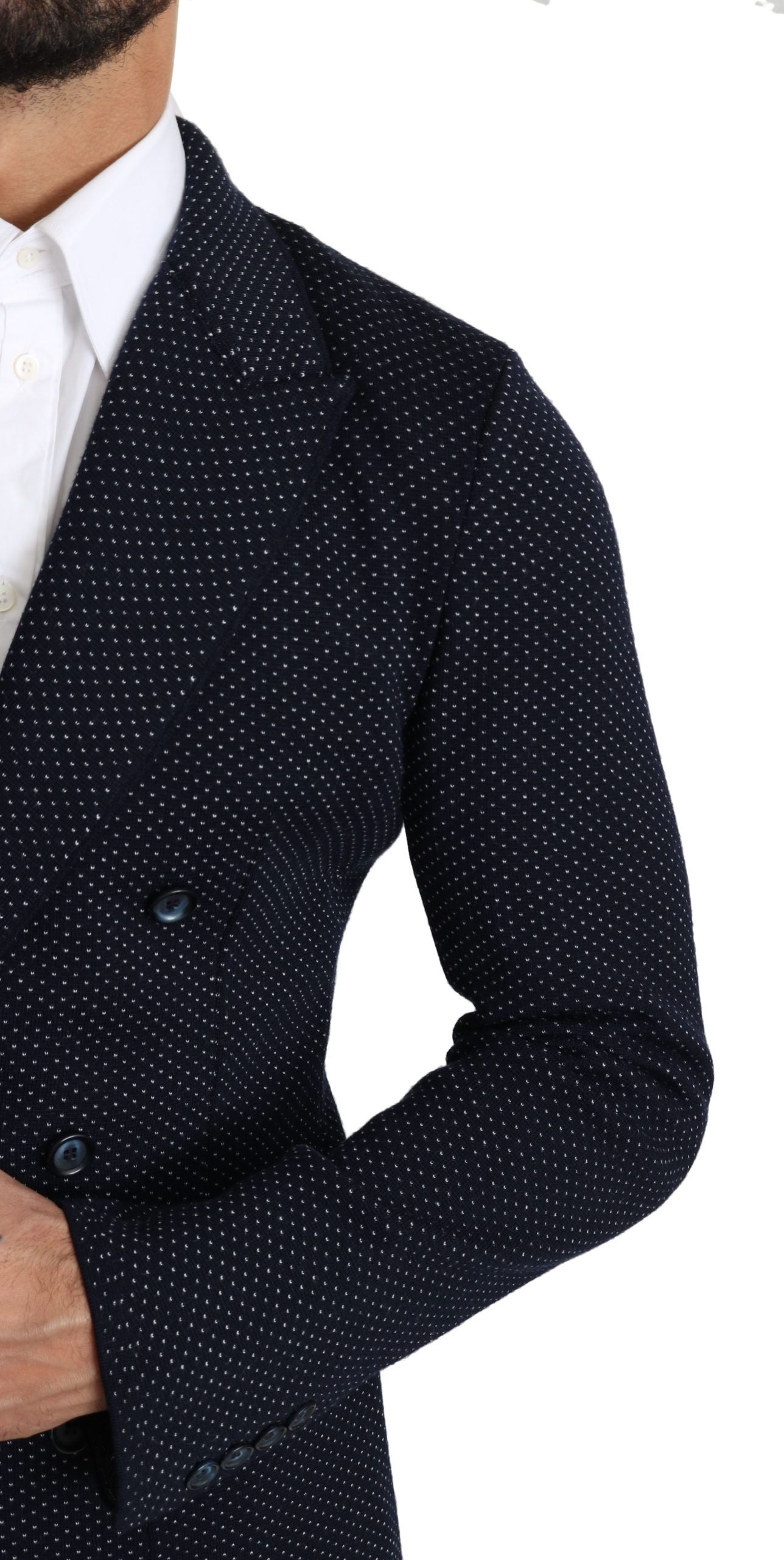 Dolce & Gabbana Elegant Dark Blue Dotted Slim-Fit Blazer Dolce & Gabbana