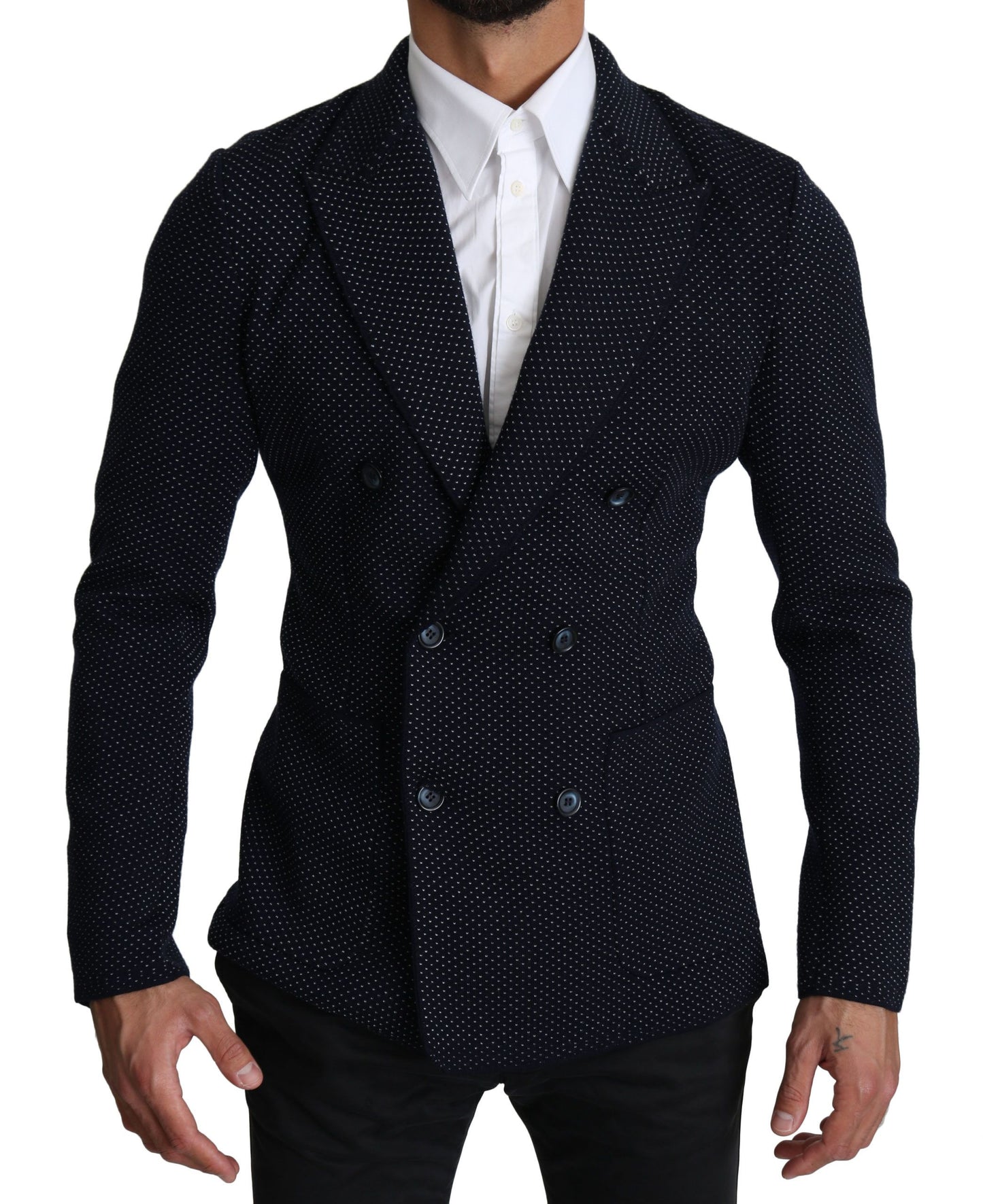 Dolce & Gabbana Elegant Dark Blue Dotted Slim-Fit Blazer Dolce & Gabbana