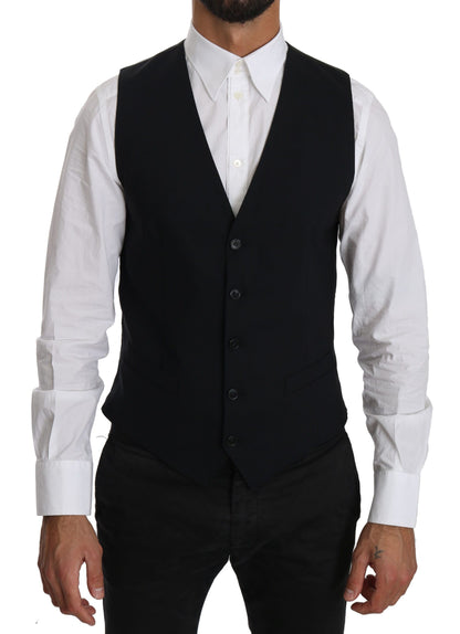 Dolce & Gabbana Elegant Blue Formal Wool-Blend Dress Vest Dolce & Gabbana