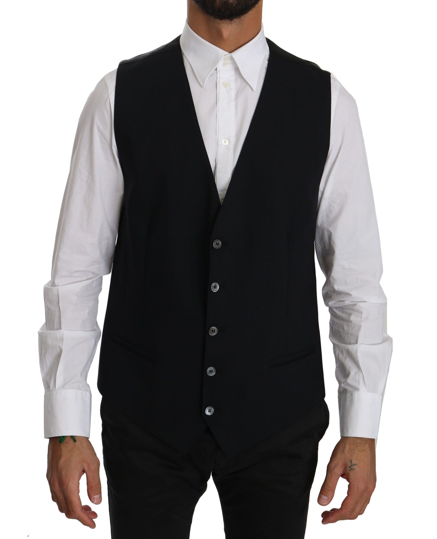 Dolce & Gabbana Sleek Black Cotton Blend Dress Vest Dolce & Gabbana