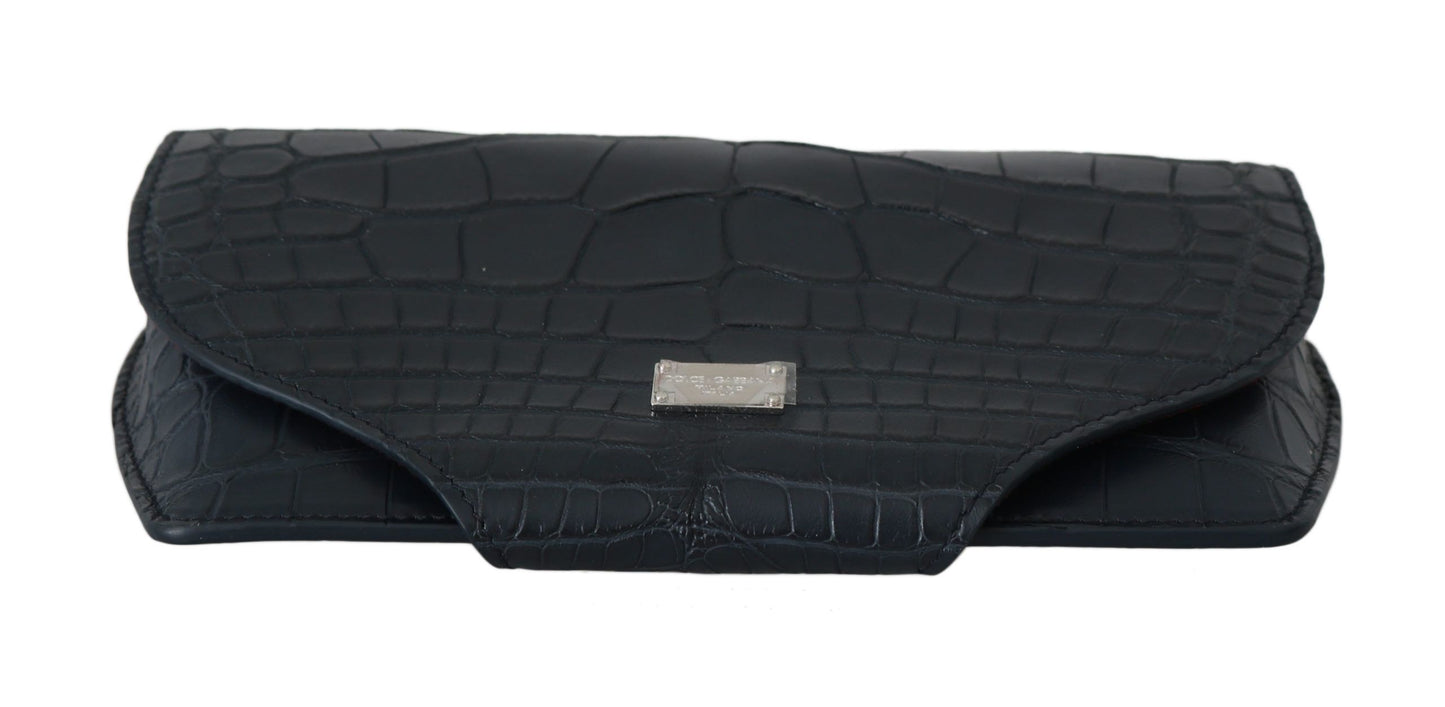 Dolce & Gabbana Elegant Blue Crocodile Leather Eyewear Pouch Dolce & Gabbana