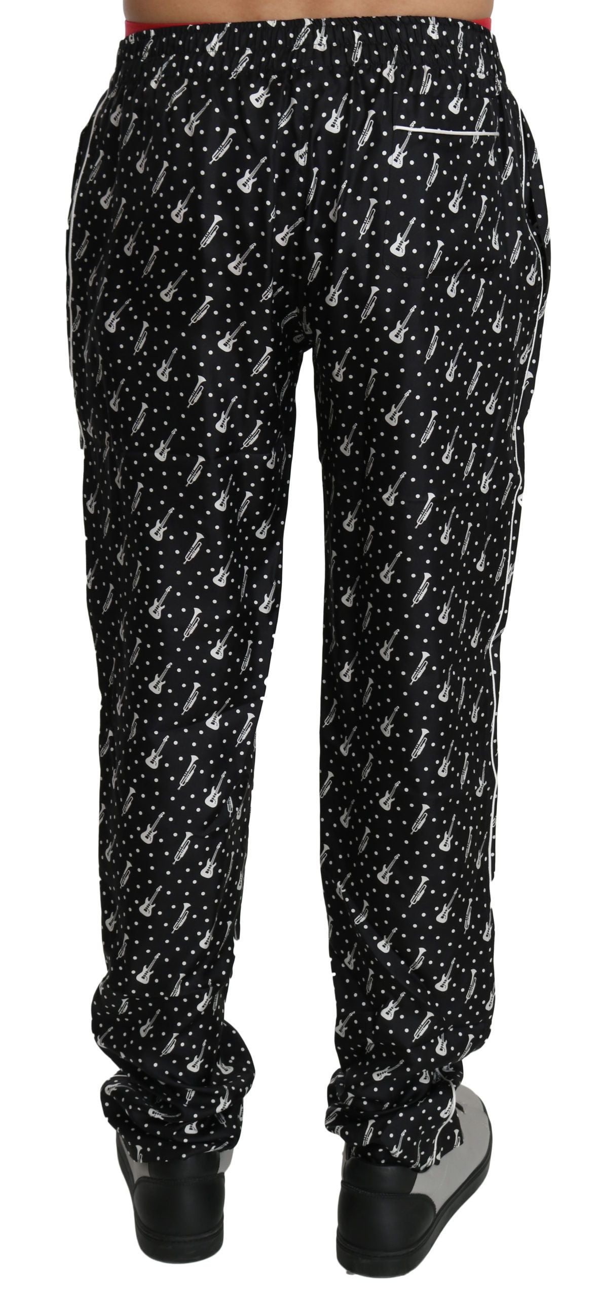 Dolce & Gabbana Elegant Black Musical Instrument Print Silk Pants Dolce & Gabbana