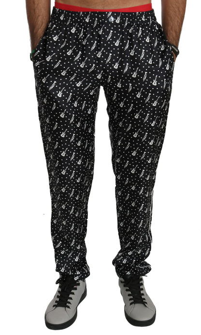 Dolce & Gabbana Elegant Black Musical Instrument Print Silk Pants Dolce & Gabbana