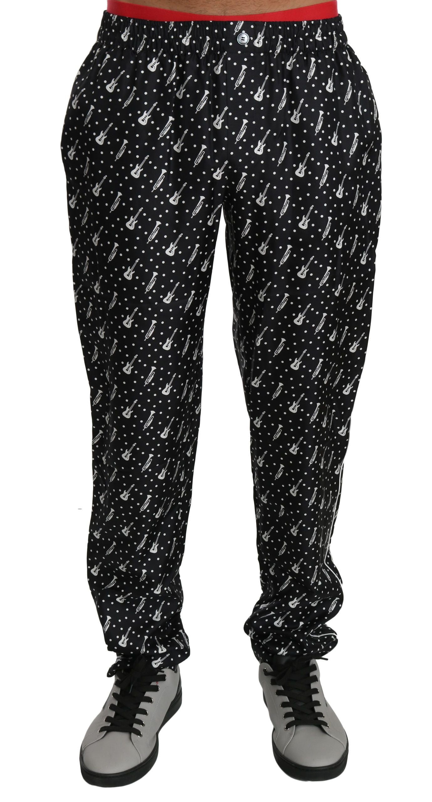 Dolce & Gabbana Elegant Black Musical Instrument Print Silk Pants Dolce & Gabbana