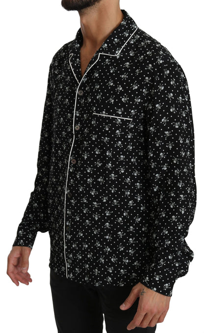 Dolce & Gabbana Elegant Silk Pajama Shirt with Skull Print Dolce & Gabbana