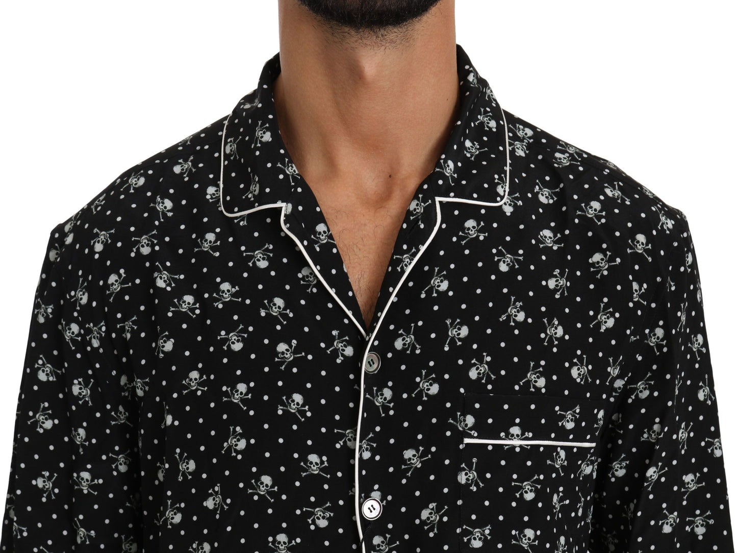 Dolce & Gabbana Elegant Silk Pajama Shirt with Skull Print Dolce & Gabbana