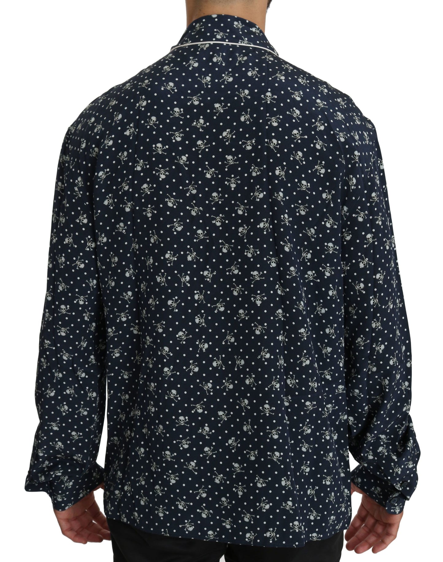 Dolce & Gabbana Silken Elegance: Blue Skull Print Lounge Shirt Dolce & Gabbana