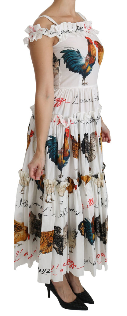 Dolce & Gabbana Elegant White Rooster Print Sheath Midi Dress Dolce & Gabbana