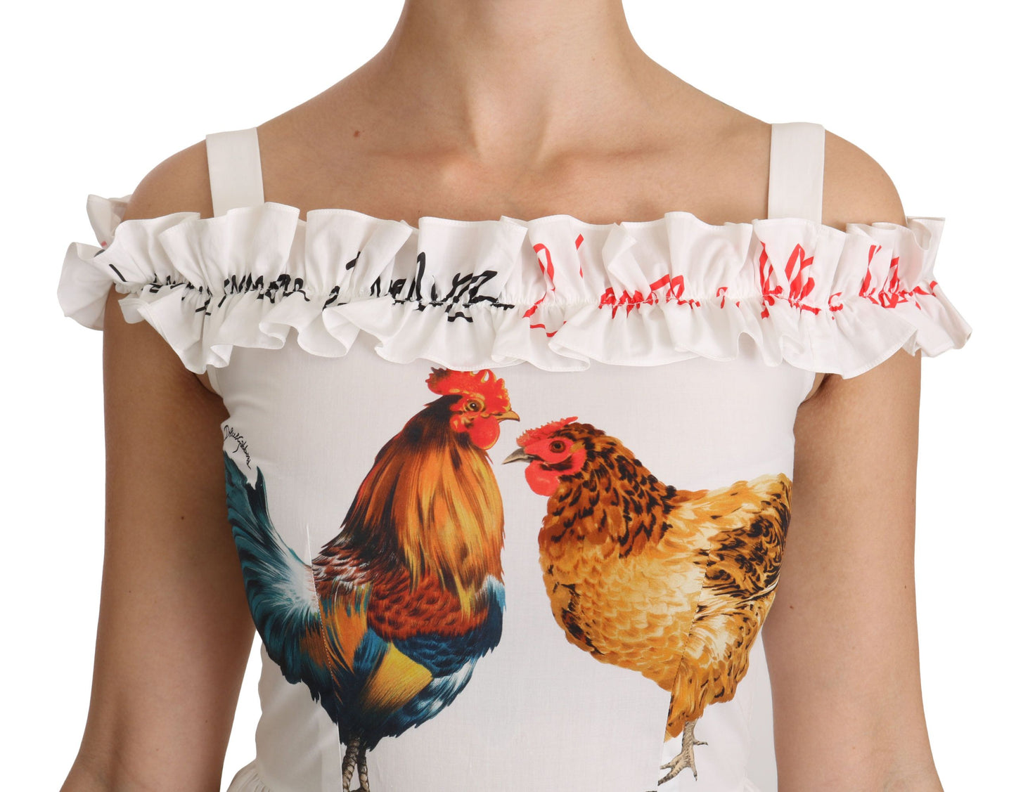 Dolce & Gabbana Elegant White Rooster Print Sheath Midi Dress Dolce & Gabbana