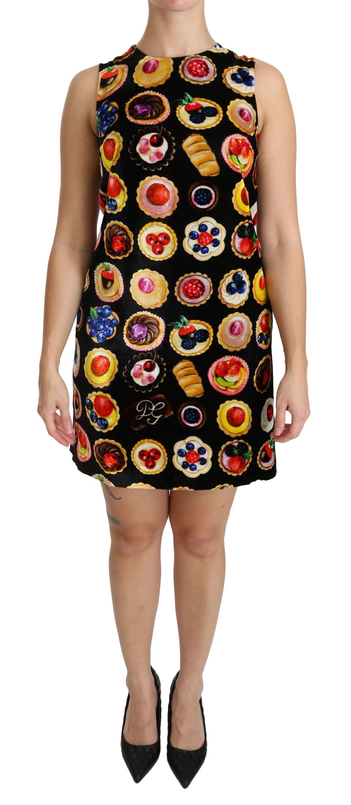 Dolce & Gabbana Chic Black Desserts Print Shift Mini Dress Dolce & Gabbana