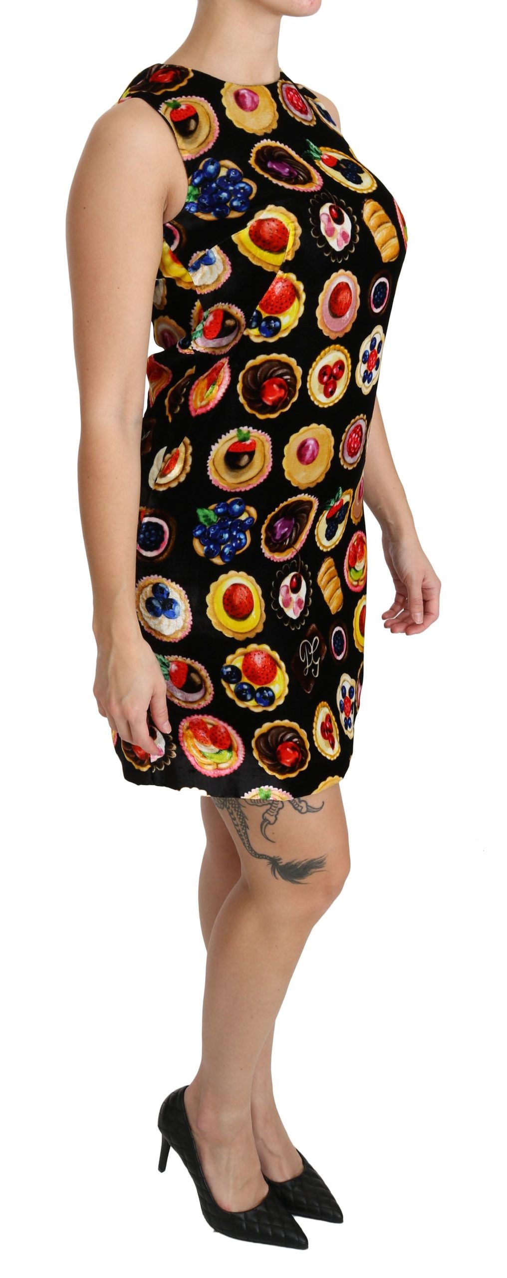 Dolce & Gabbana Chic Black Desserts Print Shift Mini Dress Dolce & Gabbana