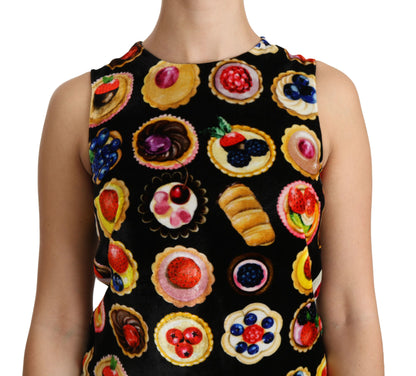 Dolce & Gabbana Chic Black Desserts Print Shift Mini Dress Dolce & Gabbana