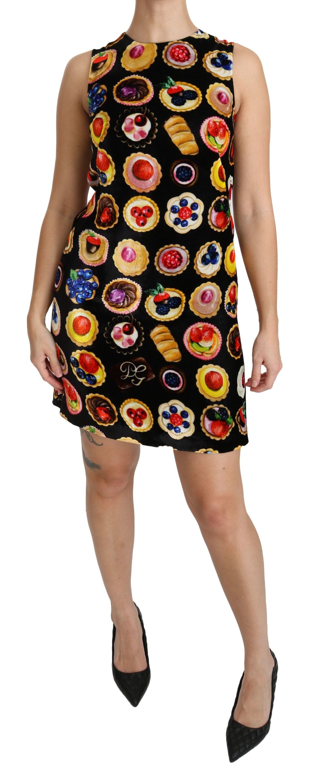 Dolce & Gabbana Chic Black Desserts Print Shift Mini Dress Dolce & Gabbana