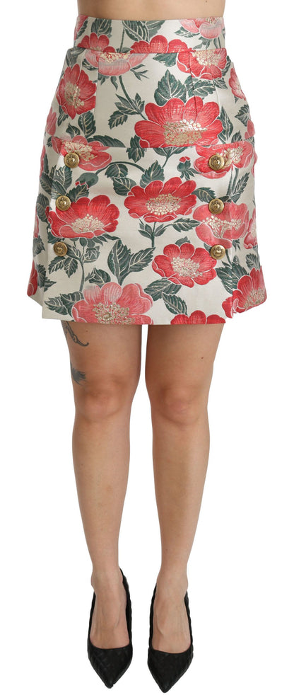 Dolce & Gabbana Elegant White Floral High Waist Skirt Dolce & Gabbana