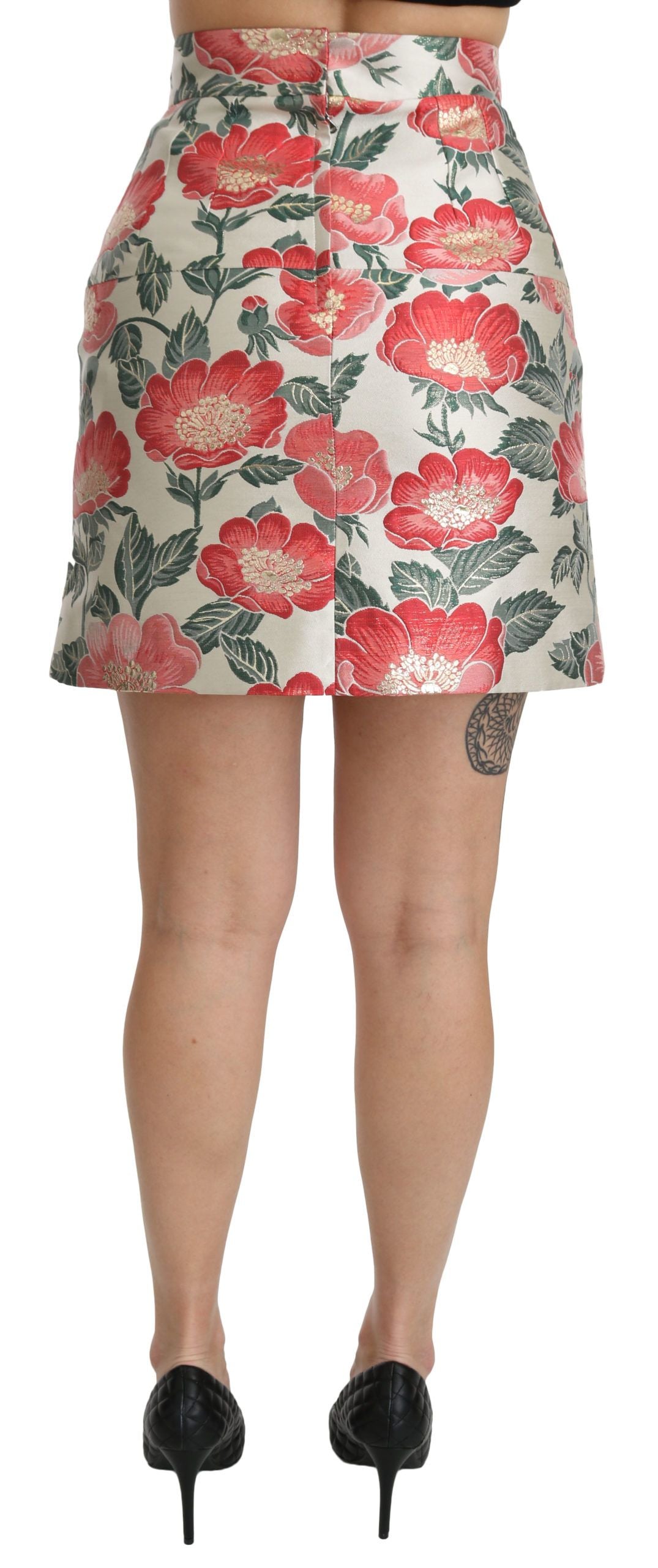 Dolce & Gabbana Elegant White Floral High Waist Skirt Dolce & Gabbana