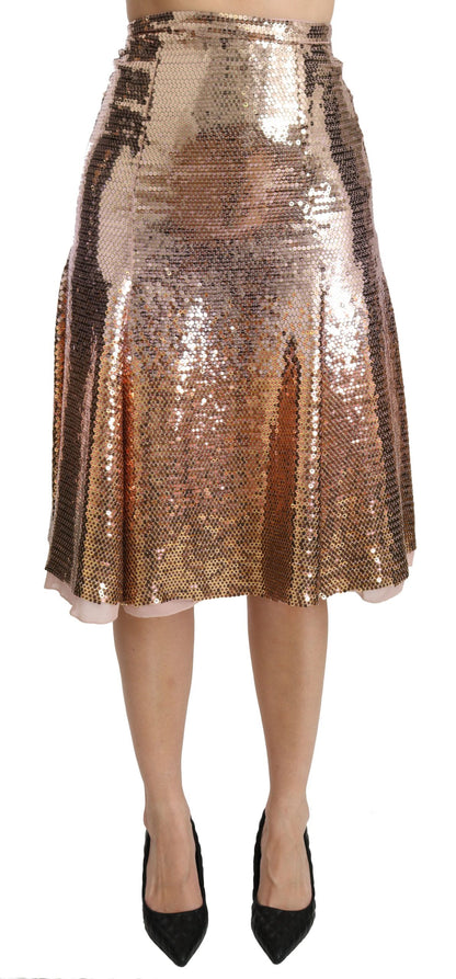 Dolce & Gabbana Gold Sequined High Waist Skirt Dolce & Gabbana