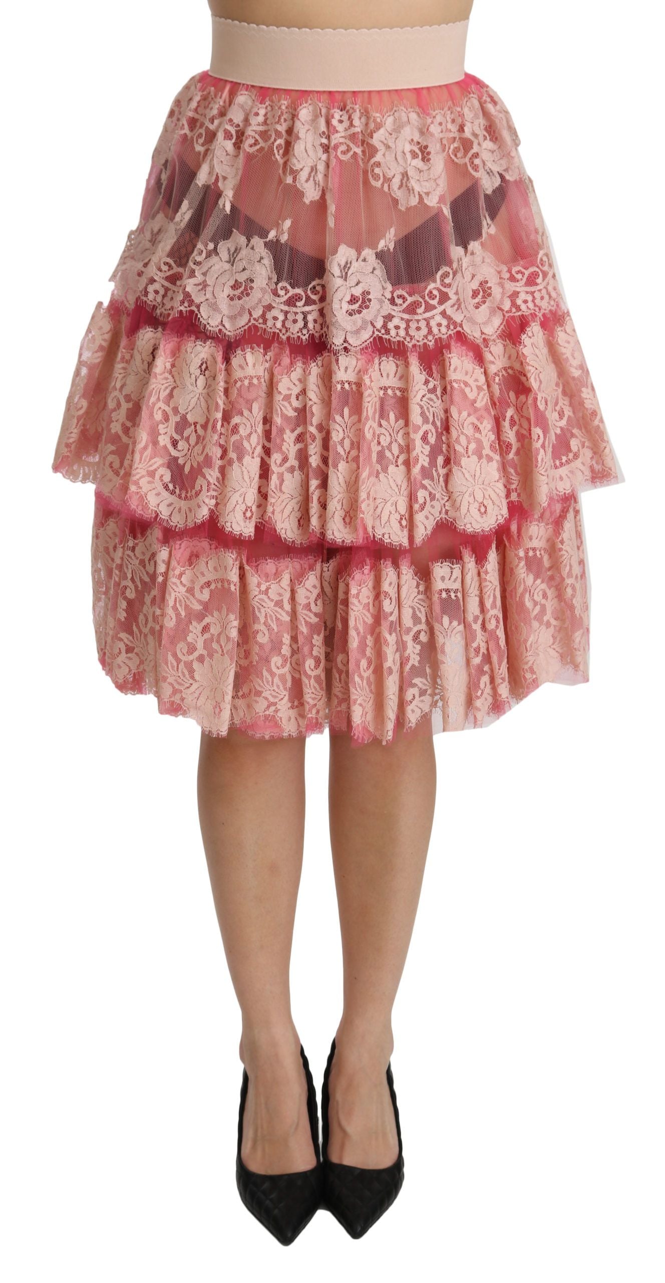 Dolce & Gabbana Elegant Pink Lace High-Waist Skirt Dolce & Gabbana