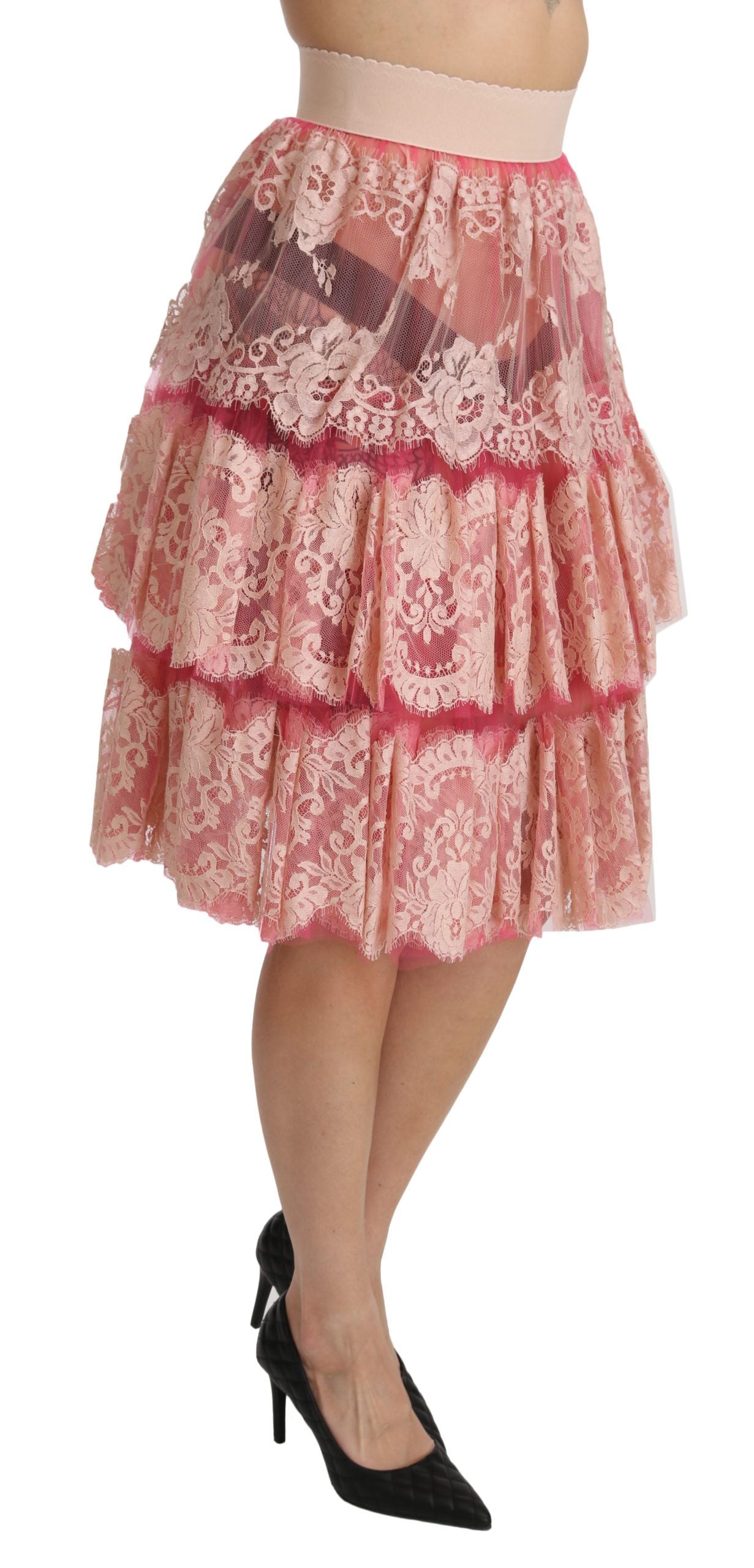 Dolce & Gabbana Elegant Pink Lace High-Waist Skirt Dolce & Gabbana