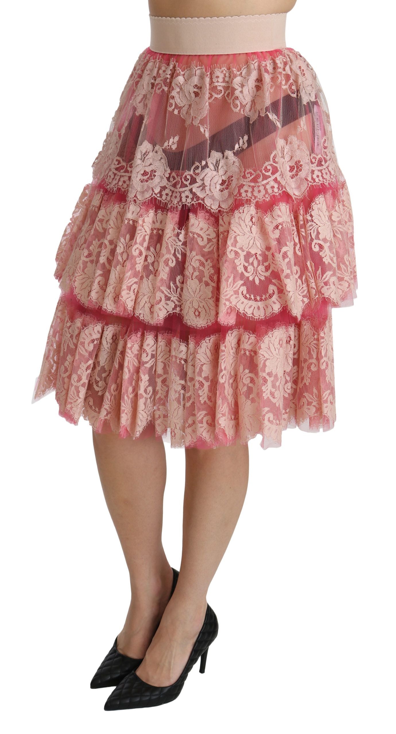 Dolce & Gabbana Elegant Pink Lace High-Waist Skirt Dolce & Gabbana