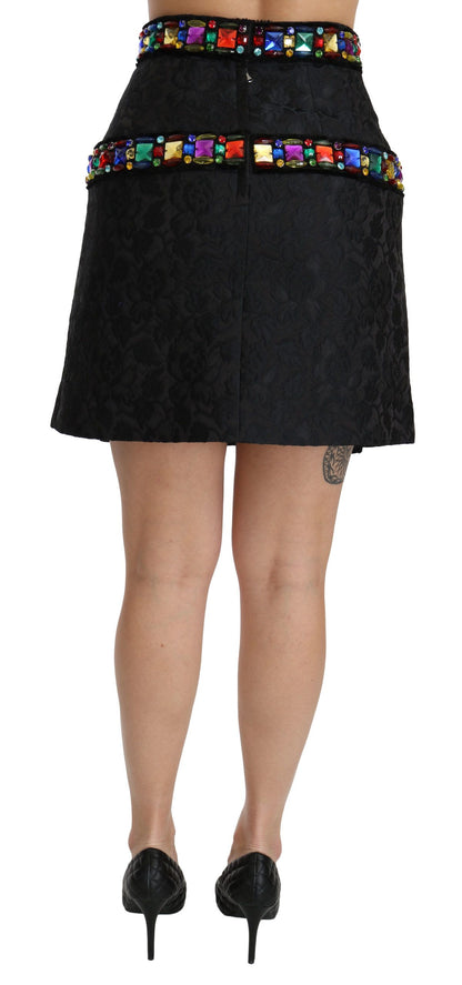 Dolce & Gabbana Elegant High-Waist Embellished Black Skirt Dolce & Gabbana