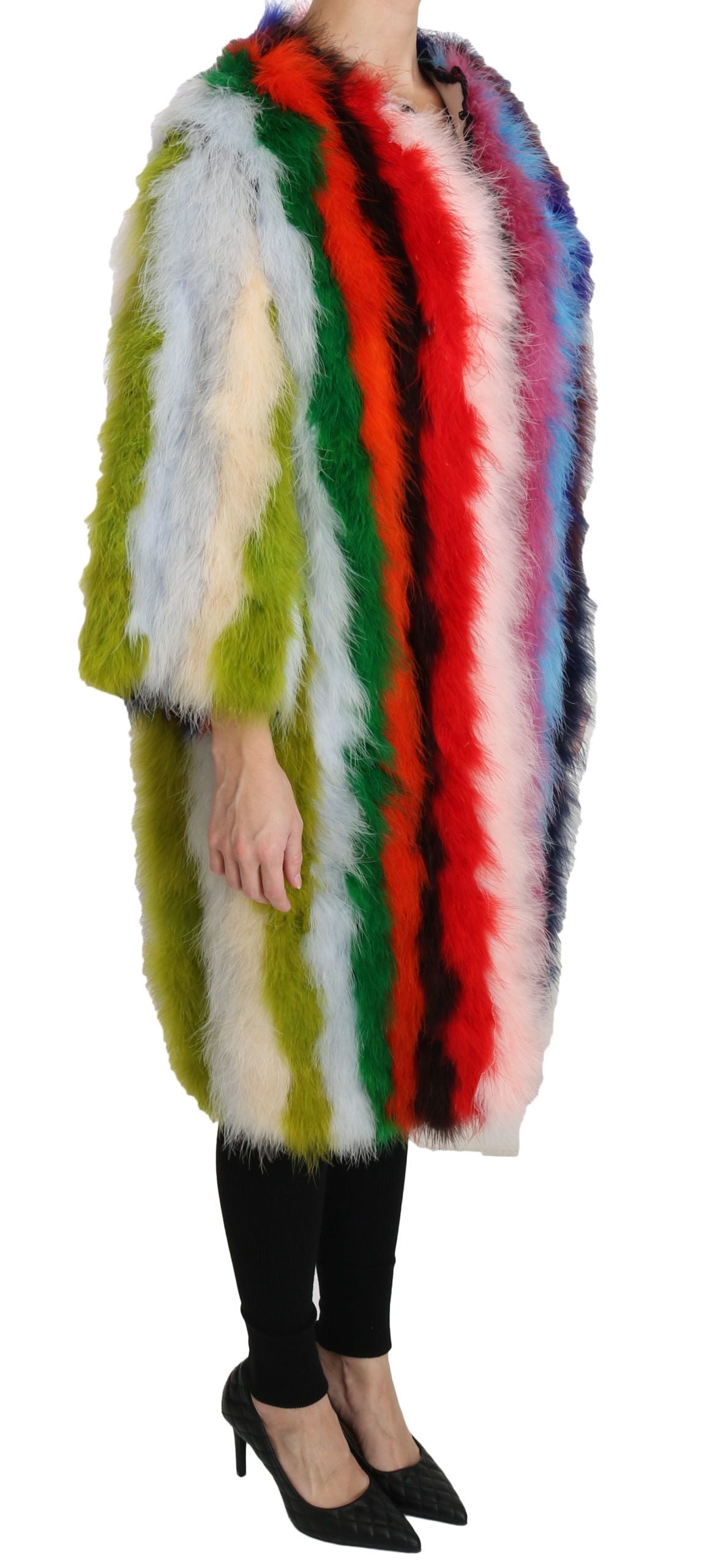 Dolce & Gabbana Elegant Multicolor Feather Long Coat Jacket Dolce & Gabbana