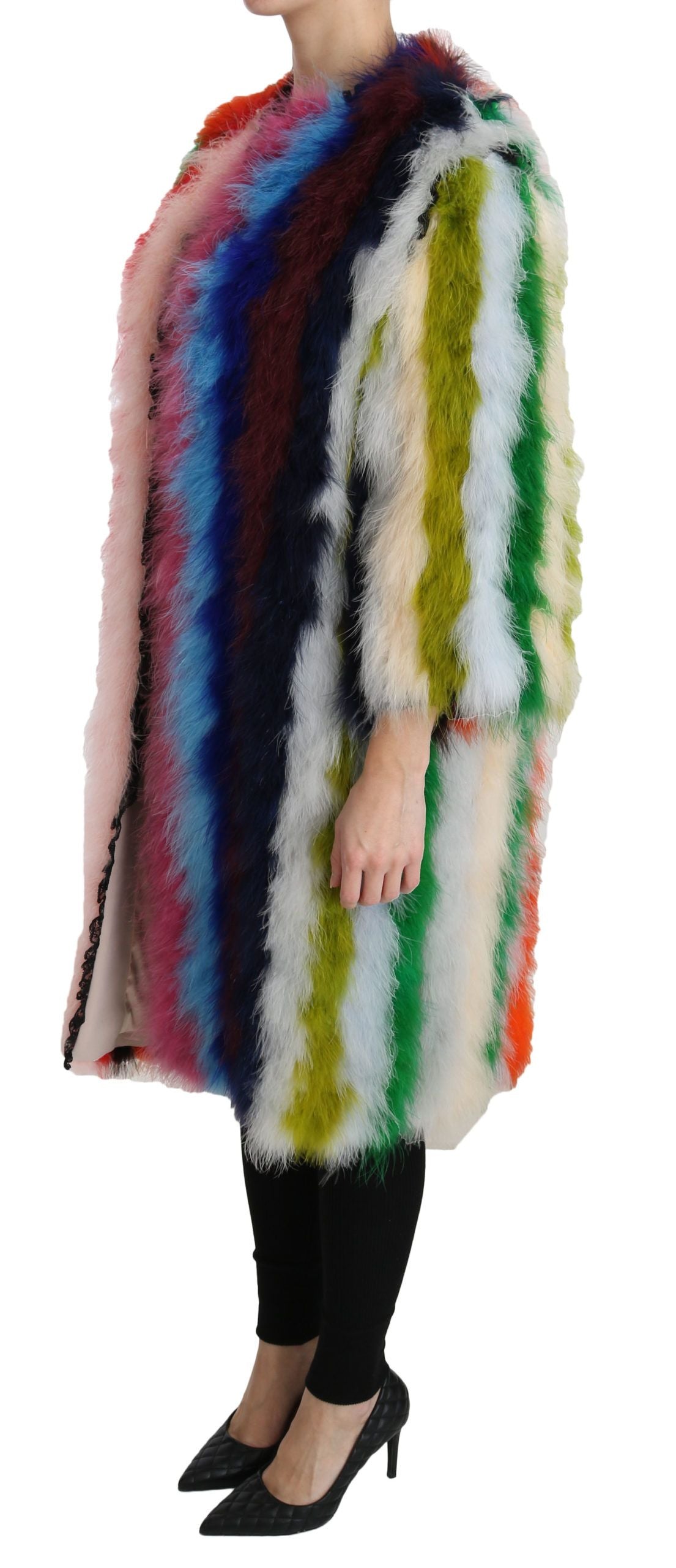 Dolce & Gabbana Elegant Multicolor Feather Long Coat Jacket Dolce & Gabbana