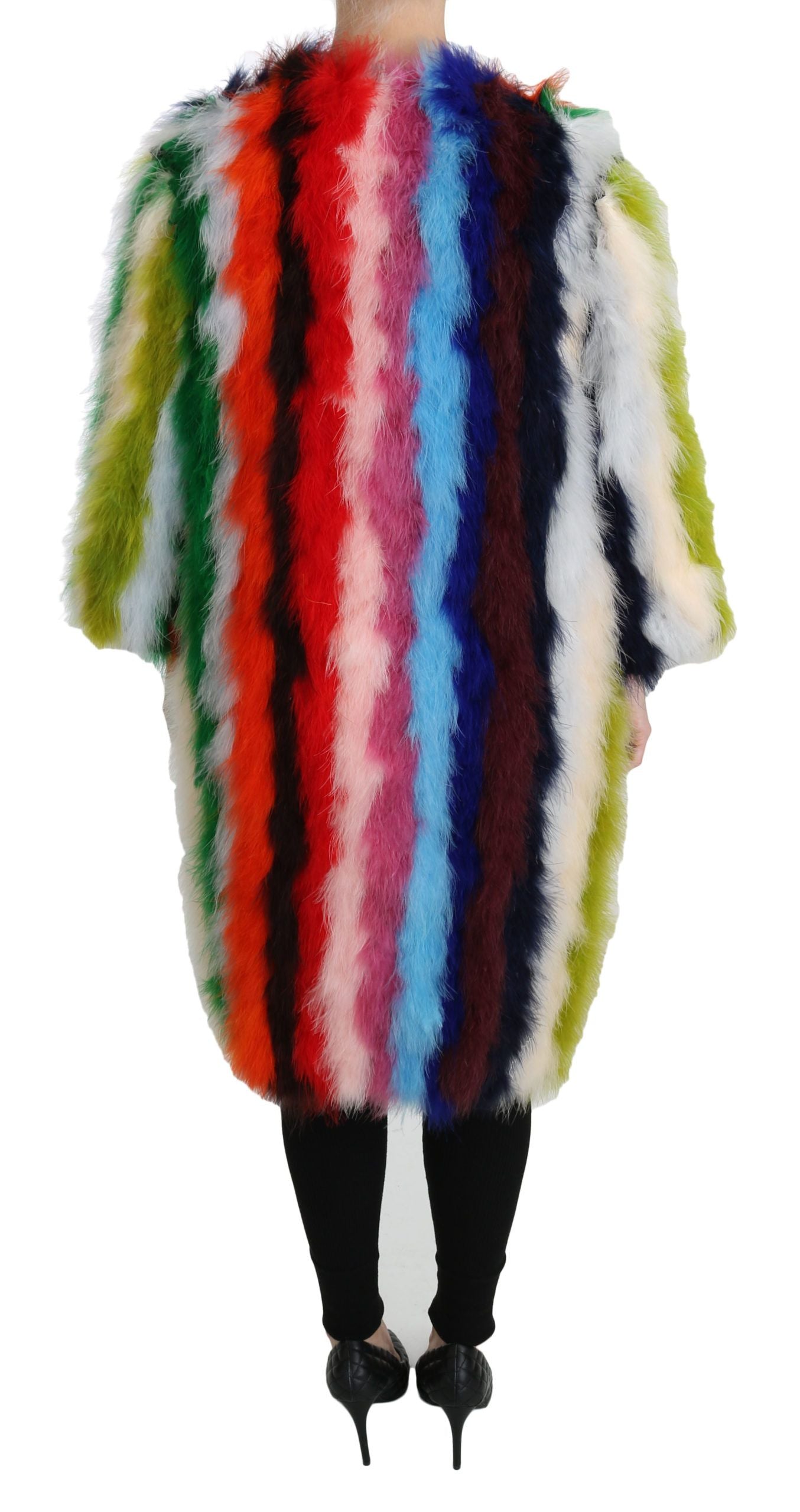 Dolce & Gabbana Elegant Multicolor Feather Long Coat Jacket Dolce & Gabbana