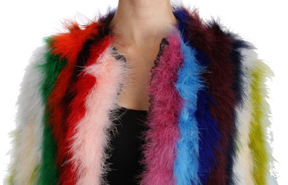 Dolce & Gabbana Elegant Multicolor Feather Long Coat Jacket Dolce & Gabbana