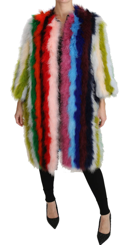 Dolce & Gabbana Elegant Multicolor Feather Long Coat Jacket Dolce & Gabbana